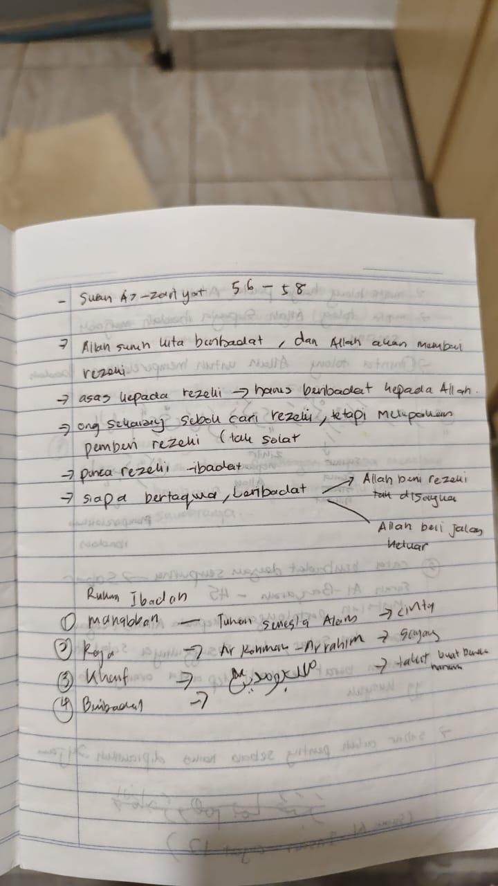 Original notebook notes for Al-Fatihah Ayat 5, page 2