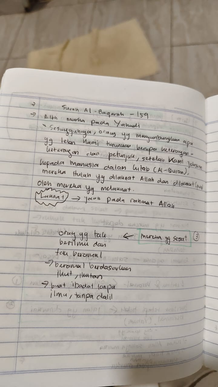 Original notebook notes for Al-Fatihah Ayat 7, page 2