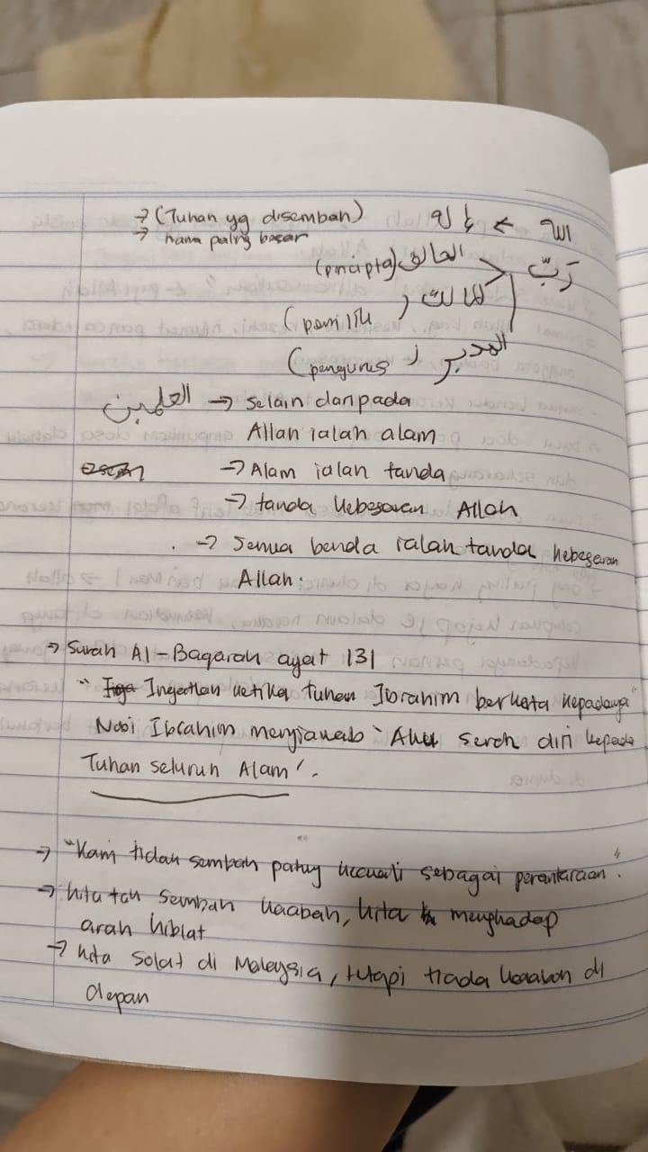 Original notebook notes for Al-Fatihah Ayat 2, page 4