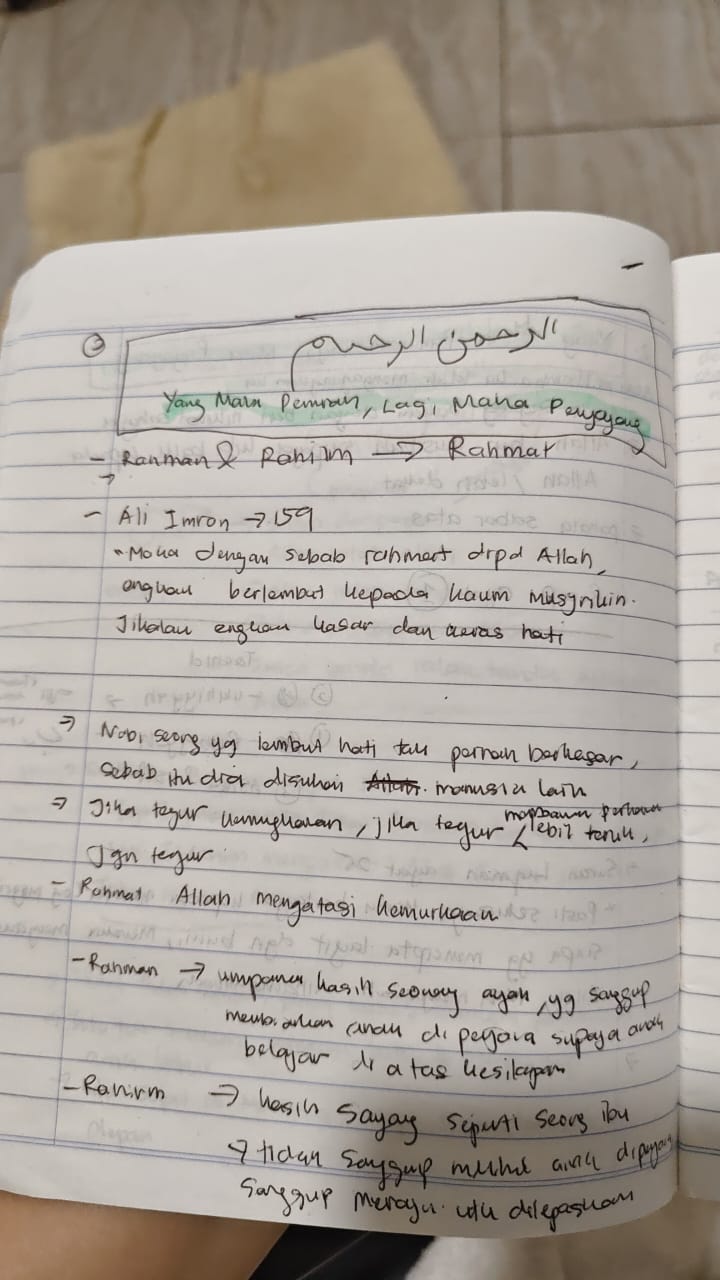 Original notebook notes for Al-Fatihah Ayat 3, page 2