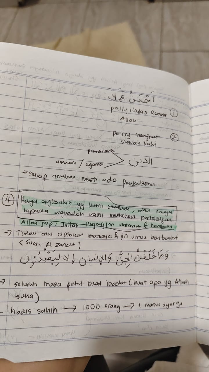 Original notebook notes for Al-Fatihah Ayat 4, page 2