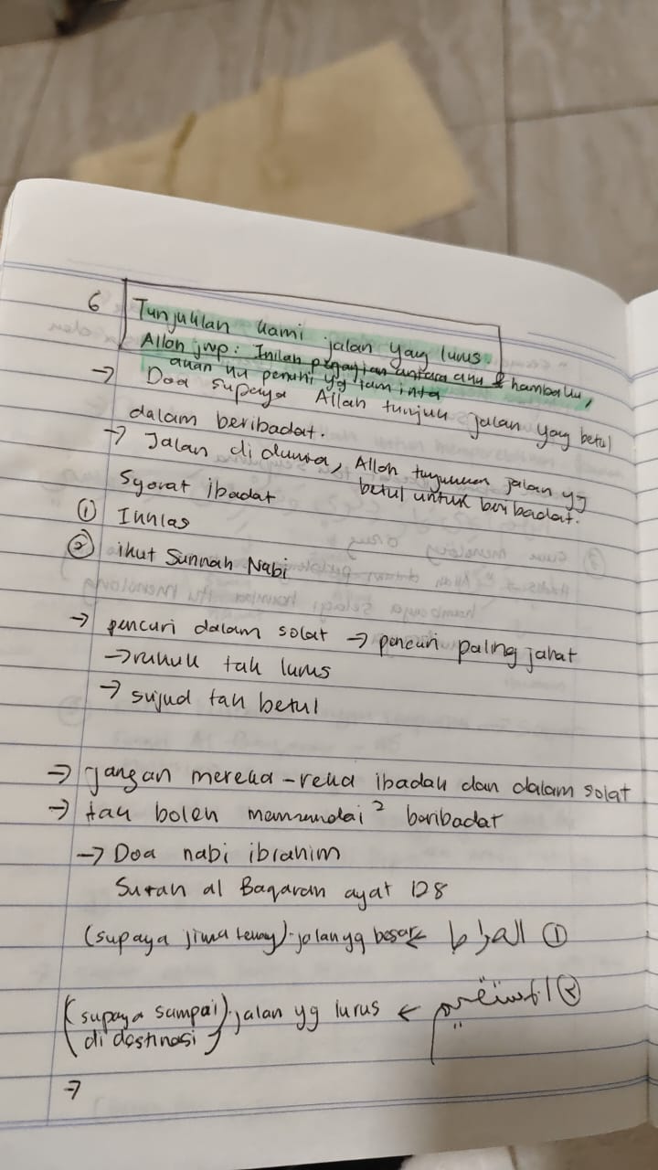 Original notebook notes for Al-Fatihah Ayat 6