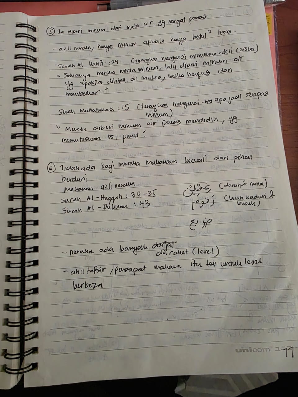 Original notebook notes for Al-Ghashiyah Ayat 5