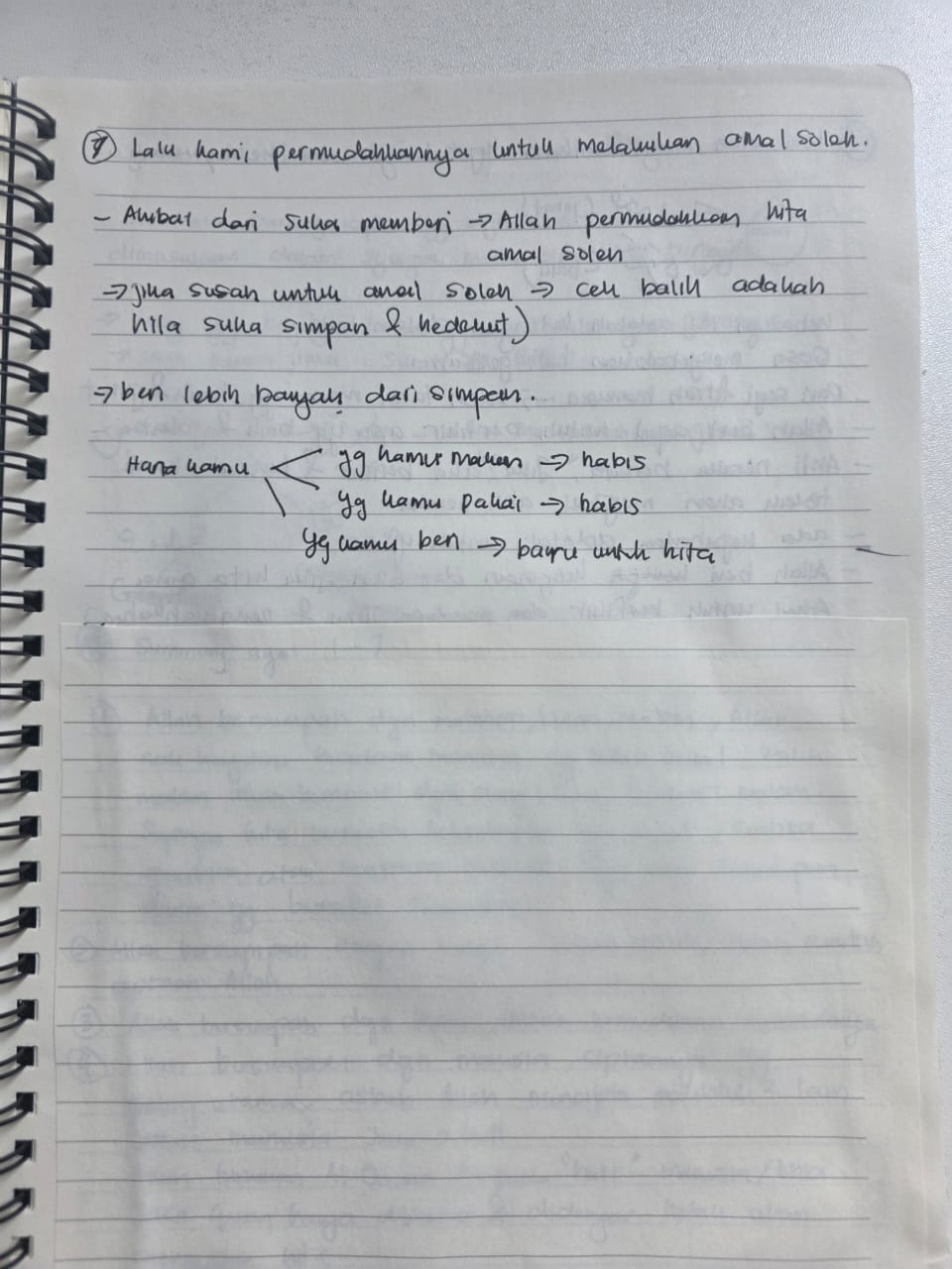 Original notebook notes for Al-Lail Ayat 7, page 1