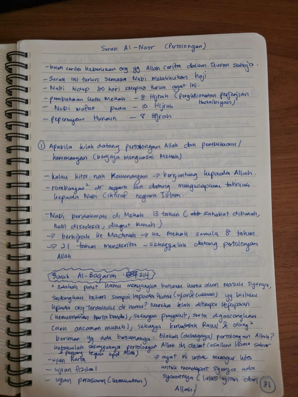 Original notebook notes for An-Nasr Ayat 1, page 1
